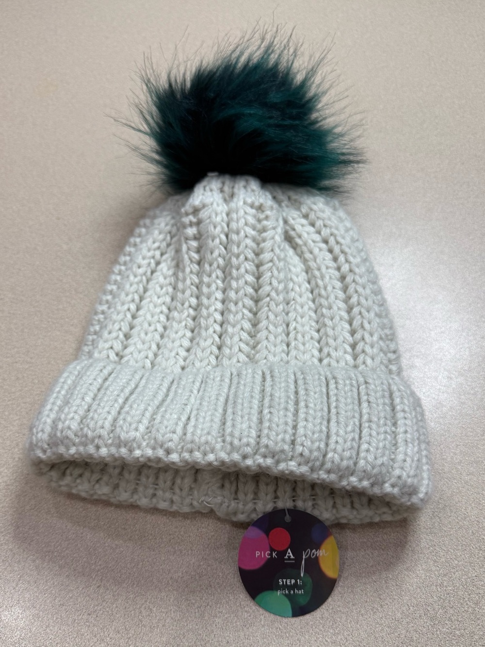 Anthropologie By Anthropologie NWT Pick-A-Pom Ribbed Beanie Hat Cream & Green